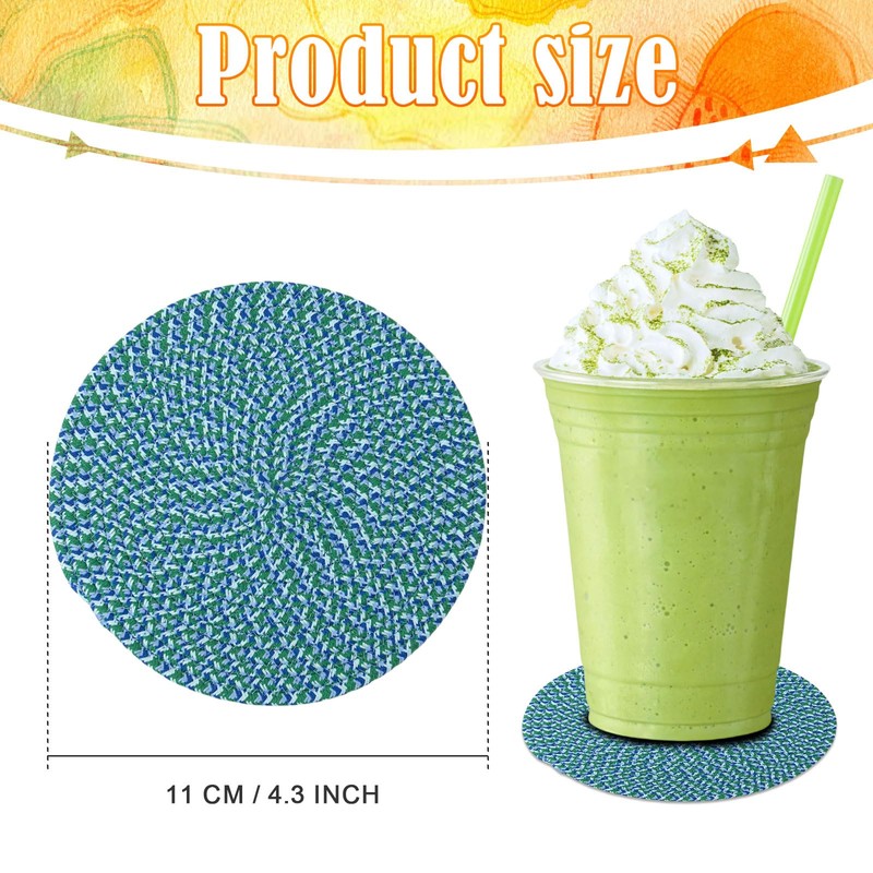 Round Natural Woven Coasters 6 - Round Braided Washable Heat