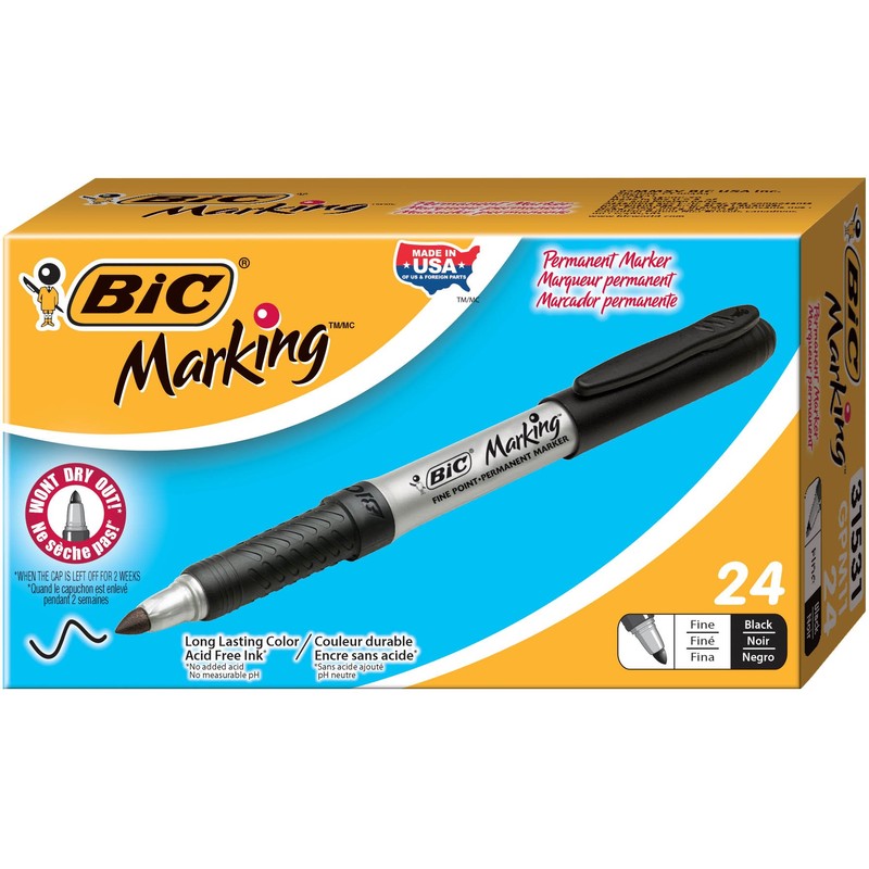 BIC GPM241-BK Marking Fine Tip Permanent Marker, Black, 24/pack
