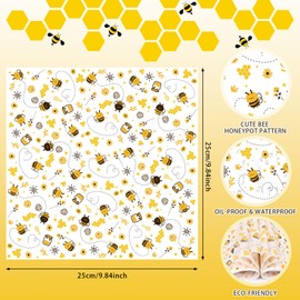 LOAVER 150 Pcs Wax Paper Sheets for Food, Bee Day Waterproof Oilproof Wrapping Tissue with Bee Pattern for Kicthen Deli Baking Sandwich Cookies Picnic Basket Liners (9.84 x 9.84 Inch)