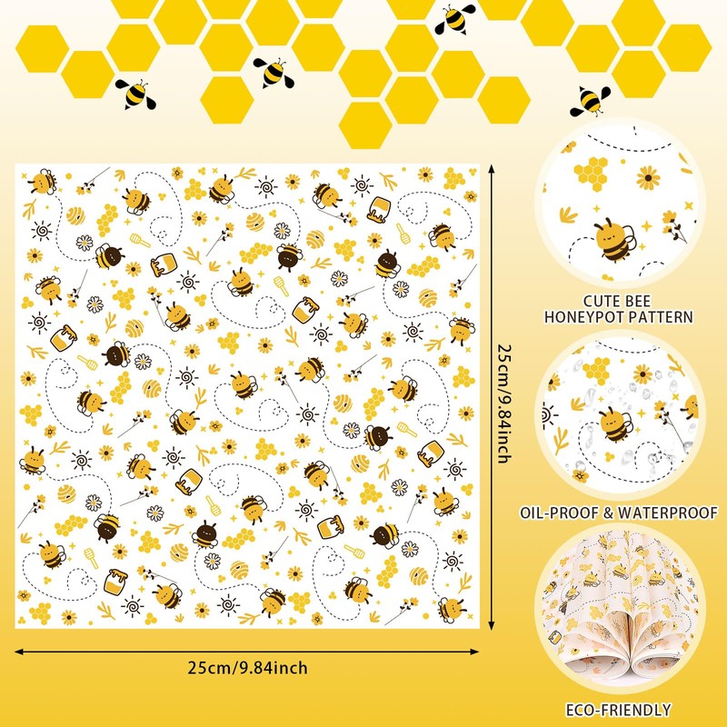 LOAVER 150 Pcs Wax Paper Sheets for Food, Bee Day
