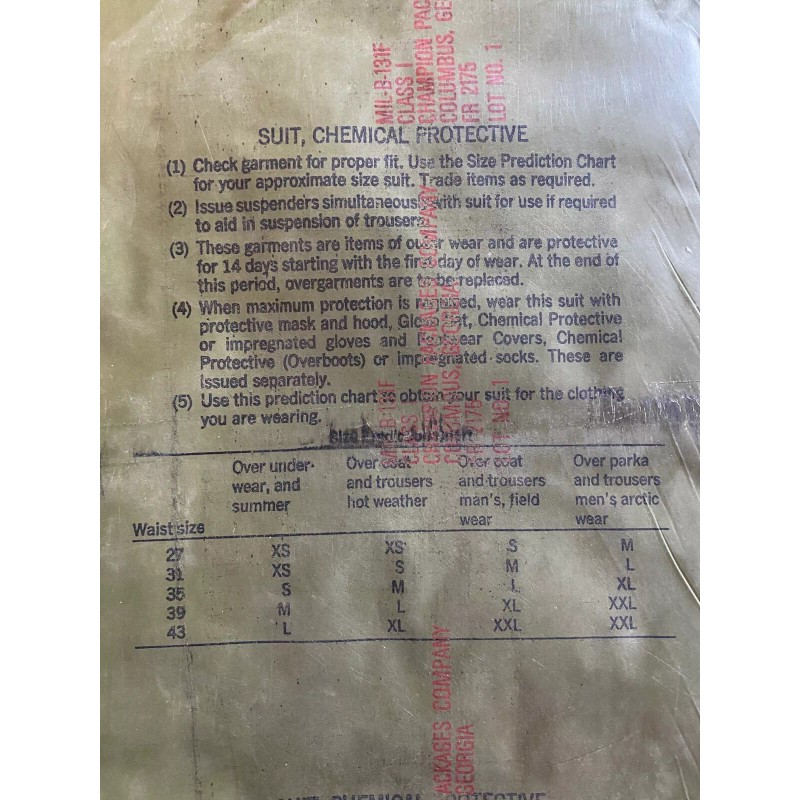 Military US Army Chemical Protective Suit Sealed Bag Medium gloves