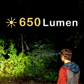 Everbeam H6 Pro LED Head Torch Headlamp, Motion Sensor Control, 650 Lumen Bright 20 Hours Runtime 1200mAh Battery Powered USB Rechargeable Headlight