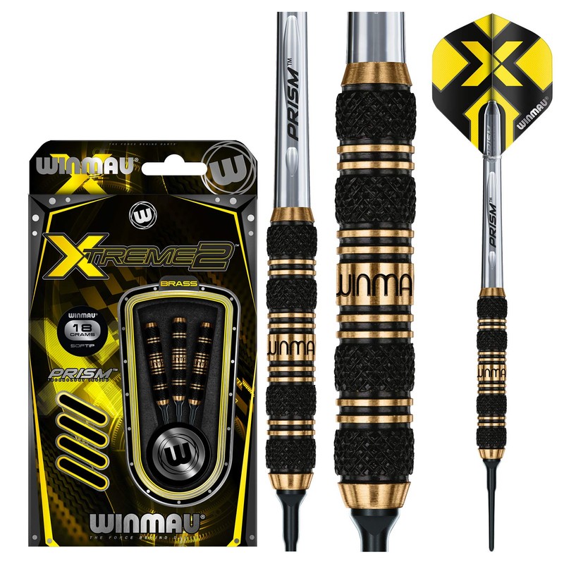 WINMAU Xtreme2-18 gram Brass Dartpfeile Set mit Flights und Schäfte