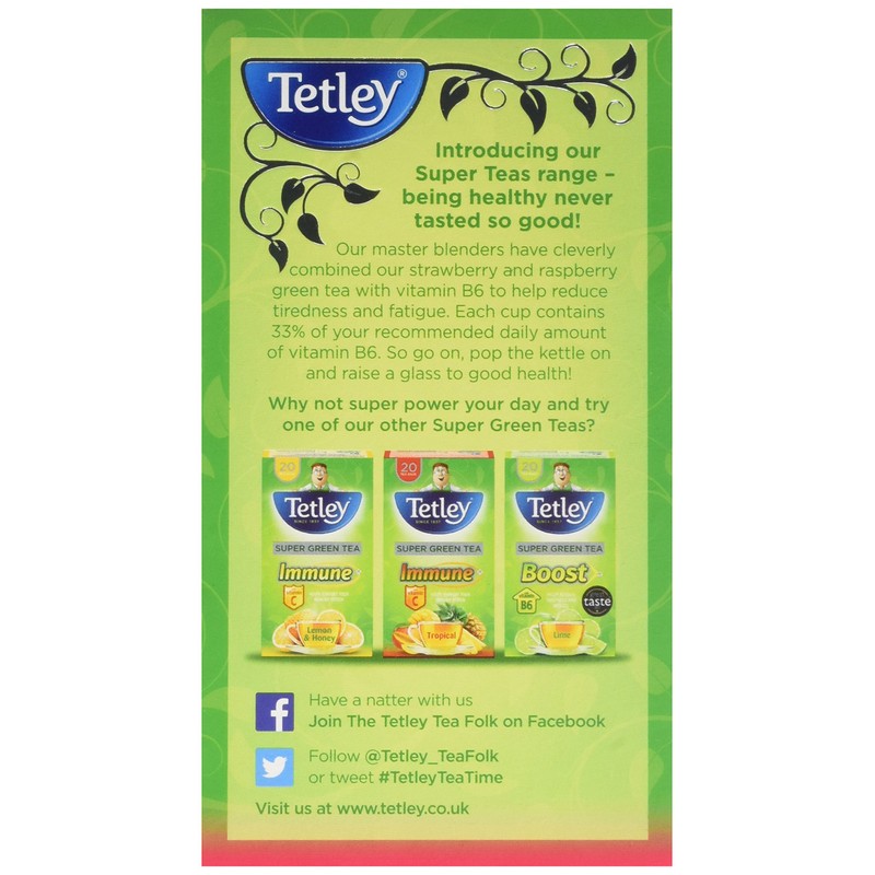 Tetley Super Green Tea Berry Burst Tea Bags, Pack of