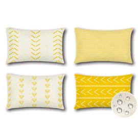 JOTOM Set of 4 Outdoor Cushion Covers 30x50 cm Waterproof Decorative Throw Pillow Covers 12x20 Inch Modern Geometric Sofa Indoor Bed Decor Cushion Cases for Patio Garden Porch Bench (Yellow)