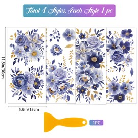 GLOBLELAND 4 Blatt Lila Vintage Blumen Rubbelbilder Abstrakte Blumenstrauß Dekor Transfers Frühlingsblumen Aufkleber Transfers Für Schlafzimmer Wohnzimmer Schreibtisch Tischdekoration