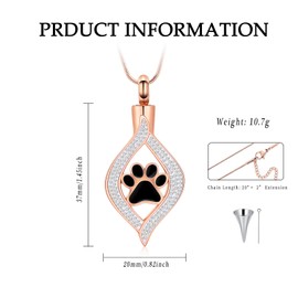 Cremation Jewelry Urn Necklace for Ashes,The Eye of My Heart Urn Necklace Keepsake with Dog/Cat Paw,Stainless Steel Necklace Memorial for Pet Men Women