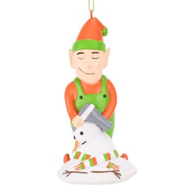 Tree Buddees Bad Elf with Hair Dryer and Melted Snowman Funny Christmas Ornament