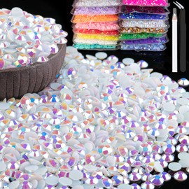 15000pcs 2mm Resin Rhinestones Bulk, White AB Flatback Round Jelly Rhinestones Bedazzling Non Hotfix Crystal Gems Large Quantity Wholesale for DIY Crafts Clothes Bottles Tumblers Face Makeup Manicure