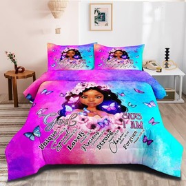 GRAT TIOC Black Girl Comforter Set Twin,Black Girl Magic Bedding Set,You are Beautiful Lady Bed Bedroom Set,African American Girl Inspirational Quotes Comforter Set