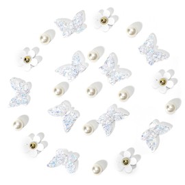 Ziigole White Butterfly Shoe Charms for Women, Flower Shoe Charm for Summer Clog Sandal, Pearl Shoe Decoration Charms Accessories, Party Favor, Ideal Gift