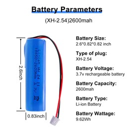 CPZZ 3.7V Battery 2600mAh High-Performance 3.7Volt Rechargeable Batteries with XH2.54/2P Connector for Flashlights, DIY Battery Pack, Electric Toys ect (2pack)