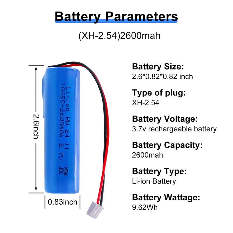 CPZZ 3.7V Battery 2600mAh High-Performance 3.7Volt Rechargeable Batteries with XH2.54/2P