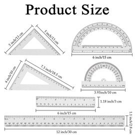Plastic Clear Ruler Math Set-4 12 Inch 6 Inch Transparent Straight Ruler, 30/60 and 45/90 Triangle Ruler Geometry Math Transparent Ruler Measuring Tool for School Office Home Teachers Kids Supplies