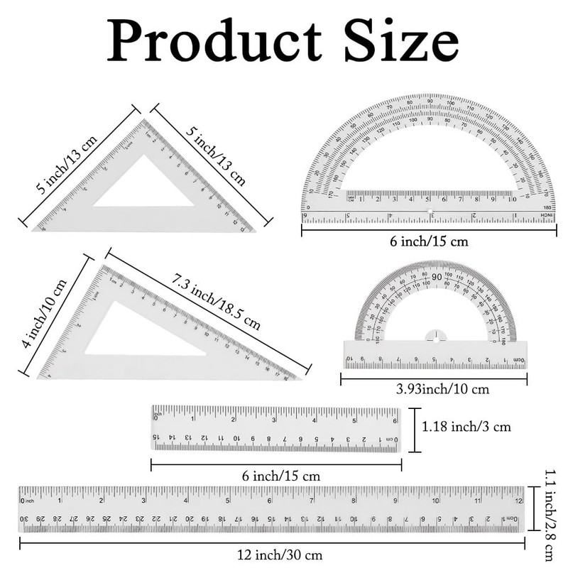 Plastic Clear Ruler Math Set-4 12 Inch 6 Inch Transparent