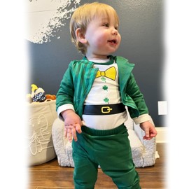 HINTINA 3 Month Baby Boy St. Saint Patrick's Paddy's Day Outfits Infant Gentleman Bodysuit Pants Shamrock Clothes Irish Clothing Set 3-6 Months