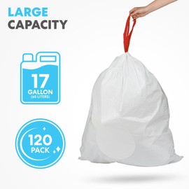 Simpli-Magic Drawstring Tall Trash Bags, 65 Liter Custom Made with Premium Materials (120 Pack)