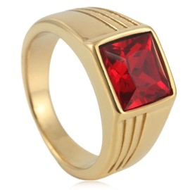 Fashion trend inlaid red gemstone ring (Golden, 8)