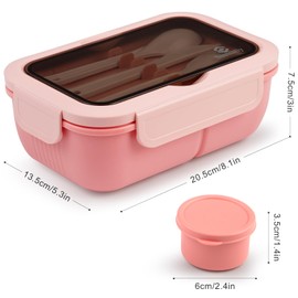 Sinnsally Lunchbox mit Fächern,1250ml Brotdose Bento Box Erwachsene,Lunch Box Kinder mit Besteck,Vesperbox,Brotzeitbox Brotbox,Auslaufsicher Essensbox Jausenbox,Frühstücksbox Vesperdose (Rose)