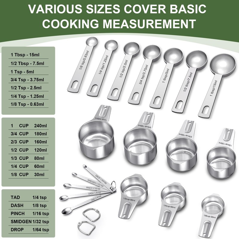 Measuring Cups and Spoons Set, 7 Stainless Steel Nesting Measuring