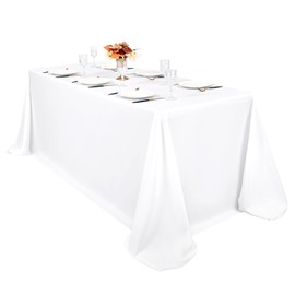 Pesonlook 1 Pack White Polyester Tablecloth, 90 x 132 Inch Rectangle Table Cloth Bulk Washable Polyester Fabric Tablecloths Table Cover for Wedding Party Banquet Buffet Table Holiday Dinner