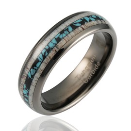 100S JEWELRY 6mm Gunmetal Tungsten Rings for Men & Women: Unique Turquoise & Antler Inlay - Durable Wedding, Engagement, Promise Band - Available in Sizes 6-13 (Tungsten, 8.5)