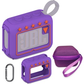 Silicone Cover and Hard Travel Case for JBL Go 4 Ultra Portable Bluetooth Speaker, Accessories for JBL Go 4 Pro Sound Bluetooth Speaker Stand Up Holder (Hard Case and Silicone Case) (Purple Case)