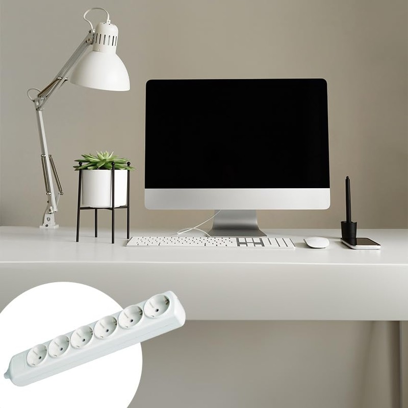 White 6 Sockets Without Cable 16A 250V Side Grounding Wall