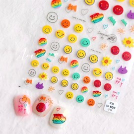 Dedyel Smile Nail Art Stickers Cute Cartoon 5D Embossed Kawaii Smile Face Self-Adhesive Nail Stickers for Women Girls Kids Nail Art Decoration
