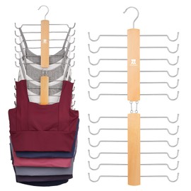 ZEDODIER Tank Top Hanger，2 Pack Wooden Bra Organizer for Closet, Maximum 12 Storage Capacity, Top 360° Rotation, Hanging Space Saving Hook for Tank Tops, Sport Bras, Camisoles, Lingeries