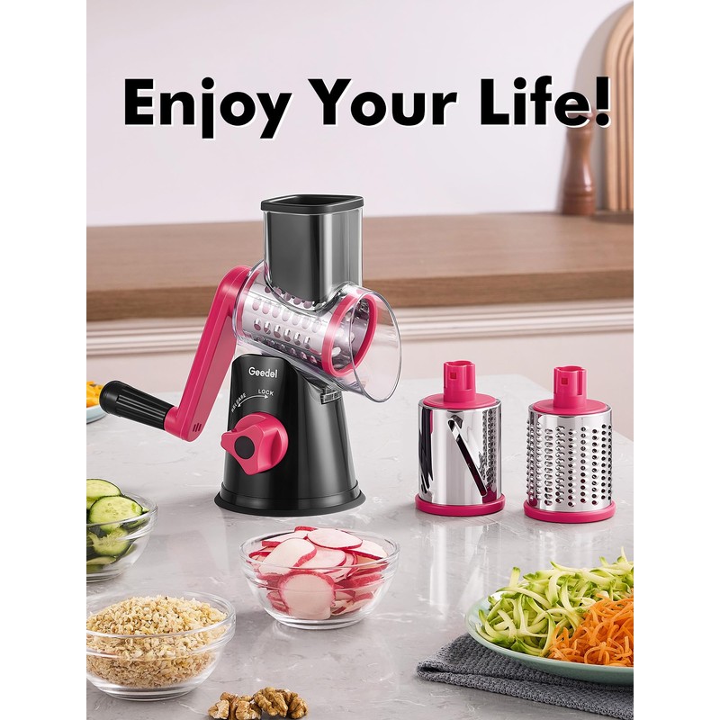 Geedel Rotary Cheese Grater, Kitchen Mandoline Vegetable Slicer with 3