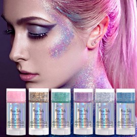 MAEPEOR Body Glitter Stick 6 Colors Holographic Mermaid Sequins Chunky Face Glitter Stick Singer Concerts or Music Festival Rave Body Makeup (Color 04)