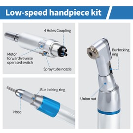 4E 4E'S USA Lowspeed Handpiece 4 Holes 510(K) Approved: Handpiece Kit with Slow Motor Base, Contra Angle & Nose Cone, for Trimming, Polishing, Decay Removing & Finishing Cavity Preparation