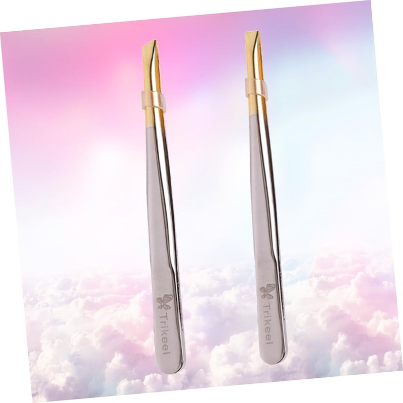 SAFIGLE 2sets Electroplated Stainless Steel Eyebrow Tweezers Flat and Oblique