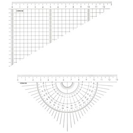Concise 118411 Color Triangular Ruler Set, 5.9 inches (15 cm), Clear