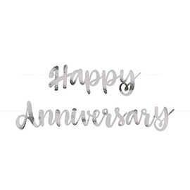 Unique Party 72607 - Silver Script Happy Anniversary Banner, Set of 2