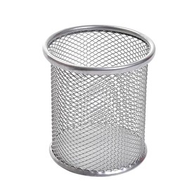 AKOAK 1 Count Desktop Pen Holder, Creative Grid Metal Pen Holder, Round Desktop Accessory and Workspace Organizer for Home, School and Office (Silver)