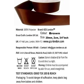 Double Sided Satin Ribbon Size 20mm x 10 Meters, Many Colours, Wedding Favours Decorative Easter Christmas (Brown)