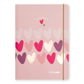 Matilda MOO Notebook - A5 Lined - Hearts - Pink & Rose Gold