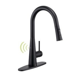 Tohlar Black Touchless Kitchen Faucet with Pull Down Sprayer, Stainless Steel Sensor Kitchen Faucet for Sink 3 Hole, Modern Single Handle Kitchen Sink Faucets with Deck Plate, Matte Black