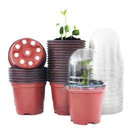 Plant Nursery Pots with Humidity Domes, 25 Sets 4 Inch Soft Nursery Pots Quality Ones (25 Red Pots + 25 Clear Lids), Seeds Starter Pots Small Planter Containers