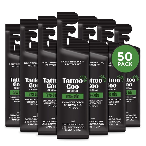 Tattoo Goo Original Balm Aftercare Fast Healing Ointment - All-Natural, Soothing Herbal Treatment Balm & Brightening Care - Cruelty-Free Petroleum-Free & Lanolin-Free - 50 Travel Pillow Packets (Packaging May Vary)