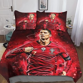 Zbeiba Bed Linen 135 x 200 cm Football Bed Linen Set, Adults Children's Duvet Cover, 3D Football Star Bed Linen Set with Zip and Pillowcase (A1, 135 x 200 cm + 2 x 80 x 80 cm)