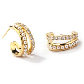 MOUP Pearl Earrings, Women's, Popular, Hypoallergenic Ring, S925 Silver Needle, 18K Gold, Cute, Accessories, Zirconia, Sparkling, Fashion Earrings, Ear Ornaments