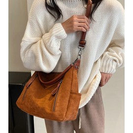 Suede Satchels Shoulder Crossbody Handbag for Women Winter Fall Retro Top-handle Bag Slouchy Work Hobo Bag Purse