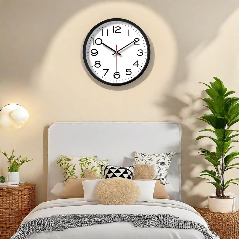 NUOVO 8 Inch Wall Clock Black Frame with Glass Cover