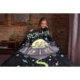 Rick and Morty Fleece Blanket - UFO Space Cruiser Design - Bed Throw Super Soft Blanket - 100 x 150cm, Black