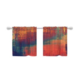 Shrahala Red Orange Old Grunge Tier Curtains for Kitchen Windows, Ancient Texture Yellow Beige Blue Red Orange Green Tier Curtains for Window Curtain, Café, Laundry, Bedroom 26X24 inch