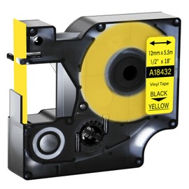 GREENCYCLE Industrial Permanent Vinyl Labels 18432 1/2" (12mm) x 18ft (5.5m) Compatible for DYMO Rhino 5200 4200 3000 5000 6000 PRO1000,LabelWriter 450 Duo (Black on Yellow, 1 Pack)