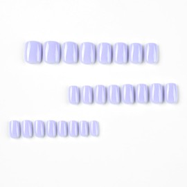 Short Press on Nails Light Purple Fake Nails with Nail Glue Square False Nails with Artificial Glossy Designs Acrylic Square Nails Full Cover Stick on Nails for Women